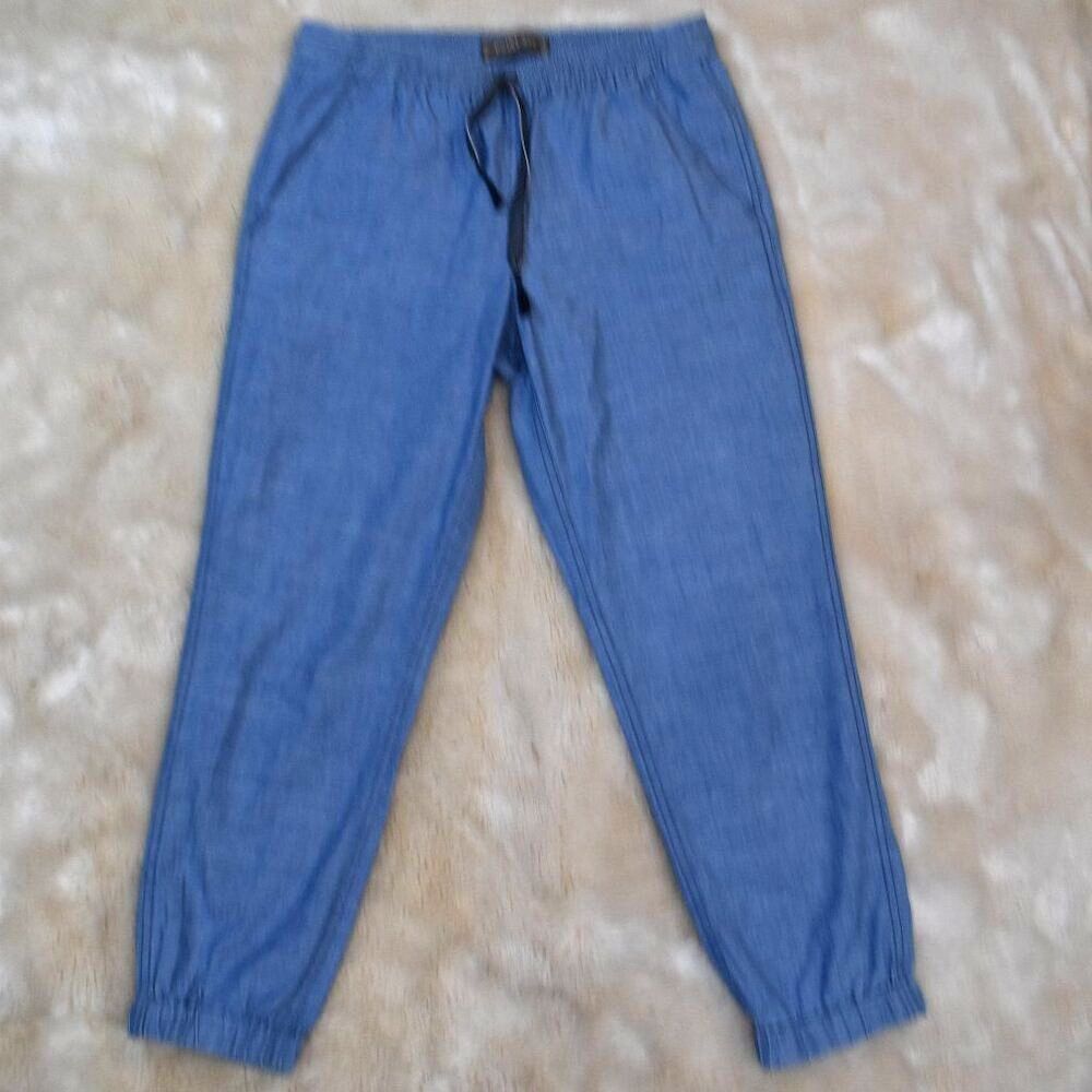 Point Sur Seaside Cotton Pants Sz 4 Blue High Waist Cropped Stretch Waist Comfy - Picture 11 of 14